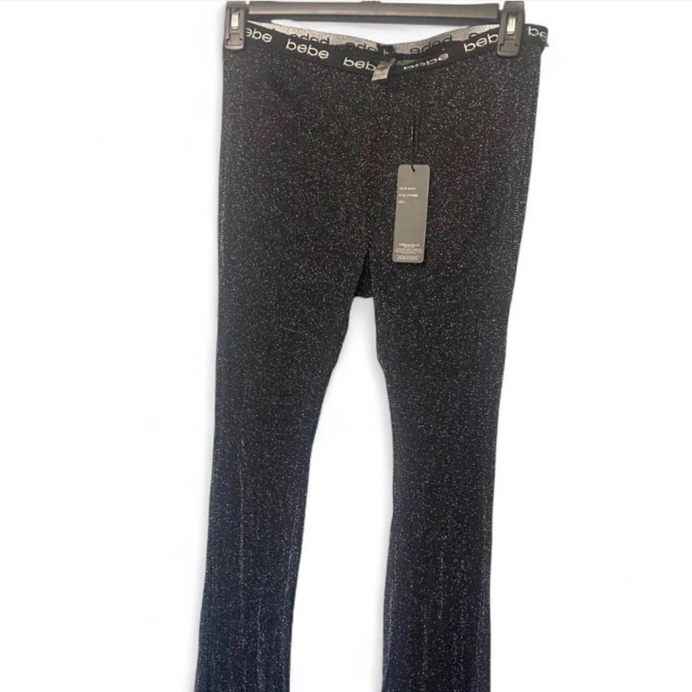 bebe Black Sheer Sparkle Flare Stretch Pants Cover-Up Large